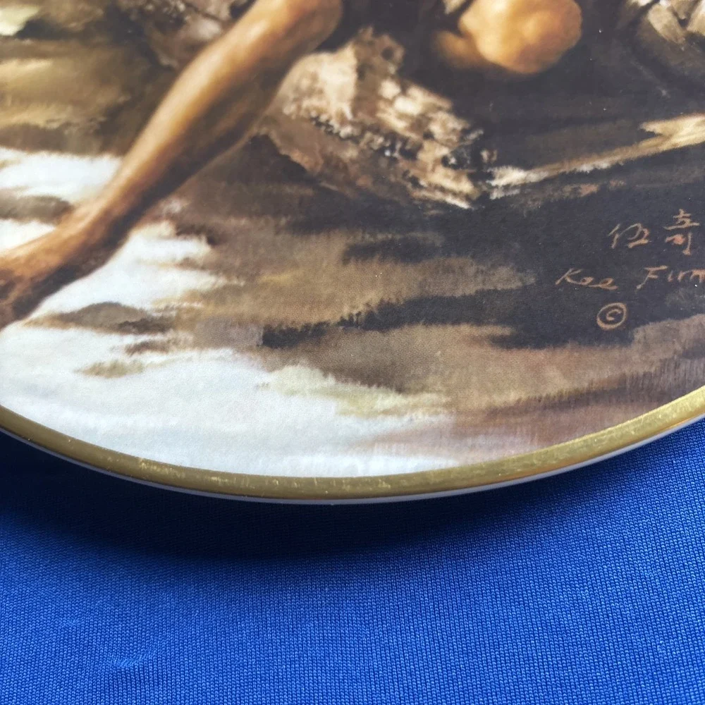 Kee Fung Ng Collector Plate Girl with Brother & Sampan Girl Gold Trim Lot Of 2